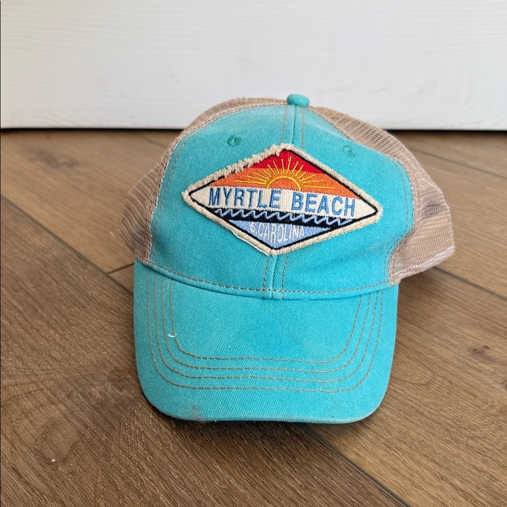 Lucky Brand Teal and Beige Mesh Cap with Embroidered Patch